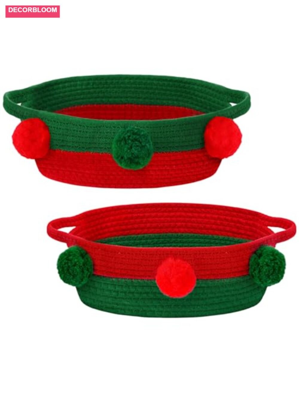 2 Pc Cotton Rope Woven Gift Baskets with Handles Christmas Storage Bins